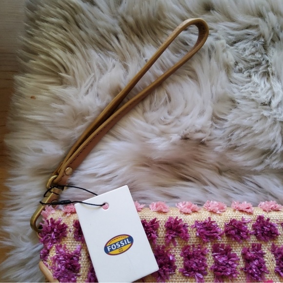 Fossil Preston Straw and leather Clutch Pouch Bag Purse NWT Handbag - Picture 6 of 12
